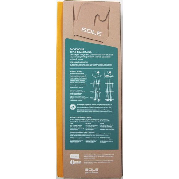 SOLE Performance Thin Shoe Insoles – Orthotic Arch Support Inserts Men's Size 8/ - Picture 2 of 4